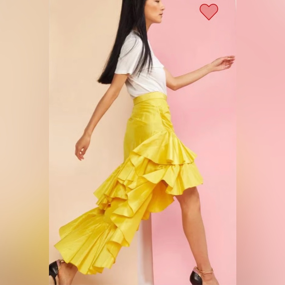 Cynthia Rowley Camilla High low tiered ruffle yellow skirt
